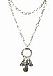 Necklace - N253 - Long Firepolished Beads & Pearl Cluster ~ Black Diamond (Gray / Grey)