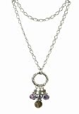 Necklace - N253 - Long Firepolished Beads & Pearl Cluster ~ Black Diamond (Gray / Grey)