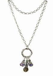 Necklace - N253 - Long Firepolished Beads & Pearl Cluster ~ Black Diamond (Gray / Grey)