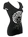 Women's Afro Hair Woman Rhinestone Bling V-Neck T-Shirts Black