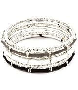 Black, White and Silver-Tone Bangle Bracelet Set