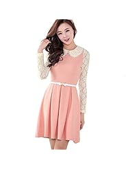 Sexy Belted Lace Polyester Long Sleeves  Dress