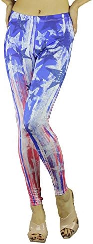 Red Lime Sunday American Flag Stars Stripes Weathered Print Leggings (L)