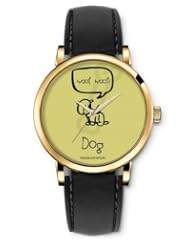 SPRAWL Aanalog Fashion Series Gold Ladies Watches of Genuine Black Leather Strap,Unique Wrist Watch for Women Girls Designed with Cute puppy beige background