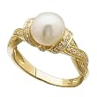 14K Yellow Gold White Cultured Pearl Twisted Diamond Ring
