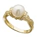 14K Yellow Gold White Cultured Pearl Twisted Diamond Ring