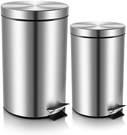 Malmo B430035L Set of 2 Stainless Steel Round Step Trash Can With Lid