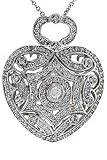 18k white gold ornate diamond heart locket