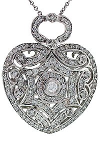 18k white gold ornate diamond heart locket