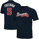 MLB Majestic Freddie Freeman Atlanta Braves #5 Youth Name and Numder T-Shirt - Navy Blue (Medium)