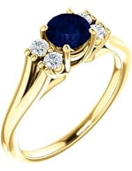 18K Yellow Gold 5.00mm Round Cut Sapphire and Diamond Ring -- LIFETIME WARRANTY