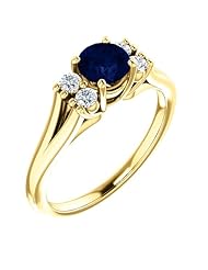 18K Yellow Gold 5.00mm Round Cut Chatham Created Sapphire and Diamond Ring -- LIFETIME WARRANTY