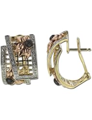 14K Two Tone Gold 0.36ct Fresh Sunflowers White & Black Diamond Huggie Earrings