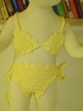 Sw24, Hand Crocheted Yellow Cotton Two Piece Very Cute Swimwear, Bra, Panty, Skirt and Floppy Hat for Infants and Toddlers