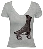 Junior's Annex Clothing Victorian Rollerskate Vintage Roller Derby Skate Art Design Print V-Neck T-Shirt Top Heather Gray