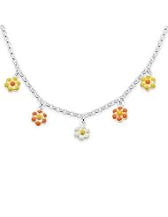 Unicornj Sterling Silver Childrens Necklace with Yellow and Orange Flower Charms