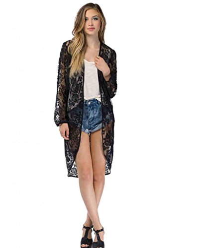 Superbaby Women's Sheer Boho Cozy Joker Rosy Lace Kimono Cardigan Jacket