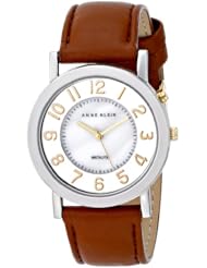 Anne Klein Womens AK/1631MPTI Two-Tone Backlight Function Brown Leather Strap Watch