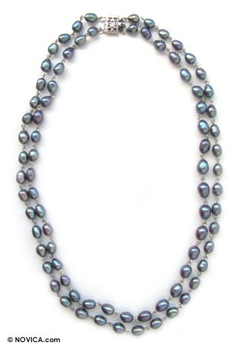 418RW50M2KL Pearl strand necklace, Black Glow 0.4 W 16.9 L
