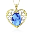 10K Two Tone Gold Framed Heart Shaped 'Angel' Oval Cameo Pendant - 3/8 x 1/2 w/ 18 Chain