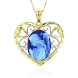 10K Two Tone Gold Framed Heart Shaped 'Angel' Oval Cameo Pendant - 3/8 x 1/2 w/ 18 Chain