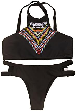 Holisport Women's High Neck Elegant Swimwear Halter Two-piece Bikini Set Black-1 Small