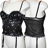 Black Embroidered Underwired Bustier + Suspenders
