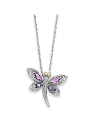 SS 0.63ct 14K Yellow Gold 17in Amethyst & Iolite Diamond Dragonfly Necklace