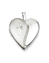 Sterling Silver 20mm Cross Satin/Polished Heart Locket