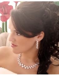 Couture Cubic Zirconia Rhinestone Crystal Bridal Necklace and Earring Set... by 