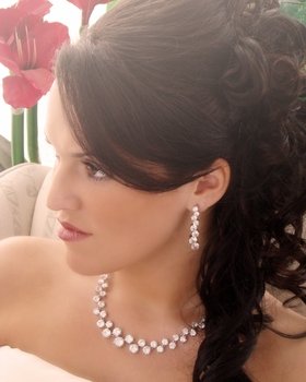 wedding jewelry earrings-Couture Cubic Zirconia Rhinestone Crystal Bridal Necklace and Earring Set Bridal Jewelry Images