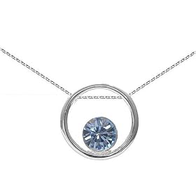 Sterling Silver December Birthstone Light Sapphire Crystal Circle Pendant on 16-18in Chain... by 