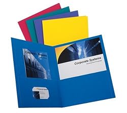 Oxford Twin Pocket Assorted Colors Leatherette-Grained Portfolios 25 Count (57513)