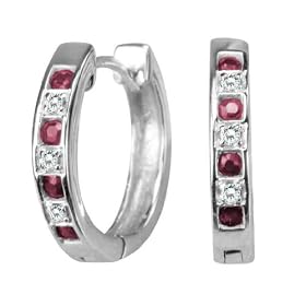 Ruby Huggie Hoop Earrings in White Gold by Ruby Birthstones