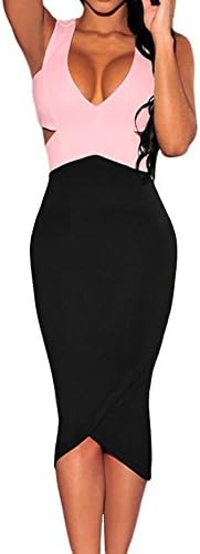 Liberty Queen Women's V Neck Sleeveless Bodycon Bandage Dress Size M Pink Black