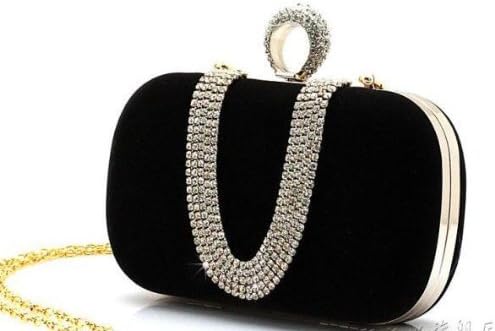 MZZ CST026 Stunning Hard Case Rhinestoned Fashion Evening Purse Womens Clutch Bridal Accessory Party Handbag W Removable Chain Holiday Birthday Gift-2 colors (black)