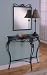 3 pc pack black metal finish hall console table with cherry wood finish top , mirror and lamp