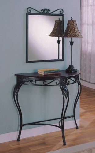 3pc Cherry Black Entryway Hall Table Mirror Lamp Set Image 3pc Cherry Black Entryway Hall Table Mirror Lamp Set