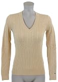 Tommy Hilfiger Womens Cable Knit Cotton Logo Sweater - S - Beige