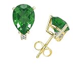 6X4mm Pear Emerald and Diamond Stud Earrings in 14K Yellow Gold