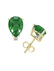 8X6mm Pear Emerald and Diamond Stud Earrings in 14K Yellow Gold