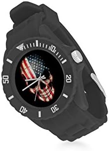 Special Design Cool Scary Skull and American Flag Custom Kids' Round Rubber Sport Watch