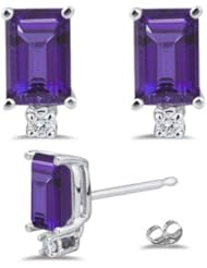 0.06 Cts Diamond & 3.32 Cts Amethyst Earrings in 14K White Gold