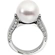 18K Palladium White Gold Paspaley South Sea Cultured Fine Round Pearl and Diamond Ring