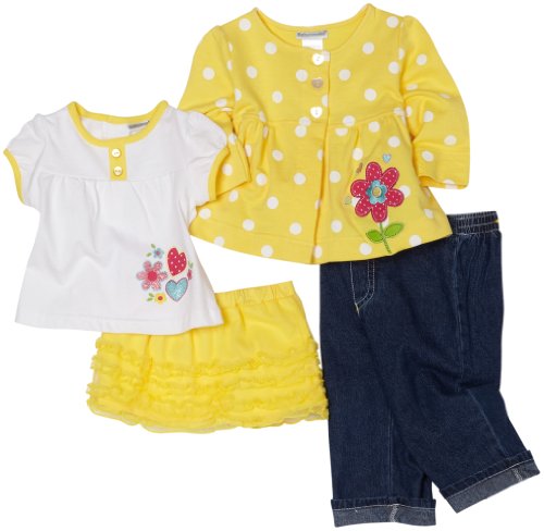 Babyworks Baby-girls Newborn Denim 4 Piece Pant Set, Yellow, 6-9 Months