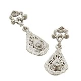 14K White Gold Diamond Filigree Fashion Earrings
