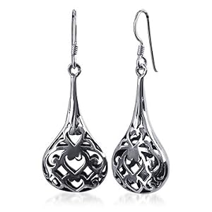 .925 Sterling Silver Filigree Tear Drop French Ear Wire Hook 1.5