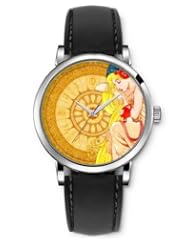SPRAWL Aanalog Fashion Series Silver Ladies Watches of Genuine Black Leather Strap,Unique Wrist Watch for Women Girls Designed with Goddess on a clock head