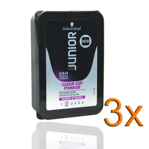 3 x Schwarzkopf Junior Power Styling Gel je 100ml Clean Cut Pomade für glänzendes Haar
