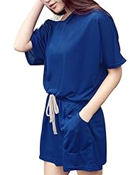 Lace One Shoulder Short Sleeves Cotton/Polyester Mini Dress 